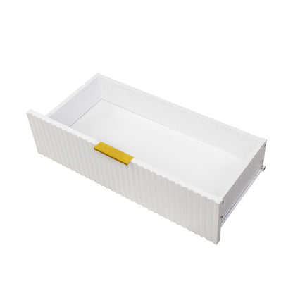 Modern Warm White TV Stand with 2 Storage Cabinets and 2 Soft Close Drawers for Apartments and Living Rooms