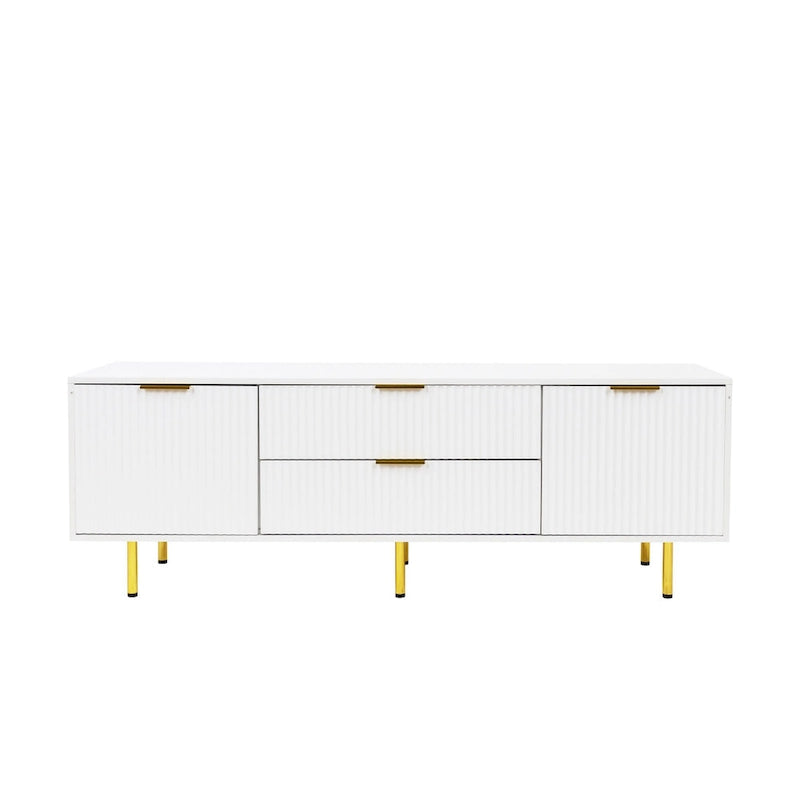 Modern Warm White TV Stand with 2 Storage Cabinets and 2 Soft Close Drawers for Apartments and Living Rooms