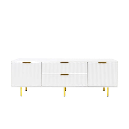 Modern Warm White TV Stand with 2 Storage Cabinets and 2 Soft Close Drawers for Apartments and Living Rooms