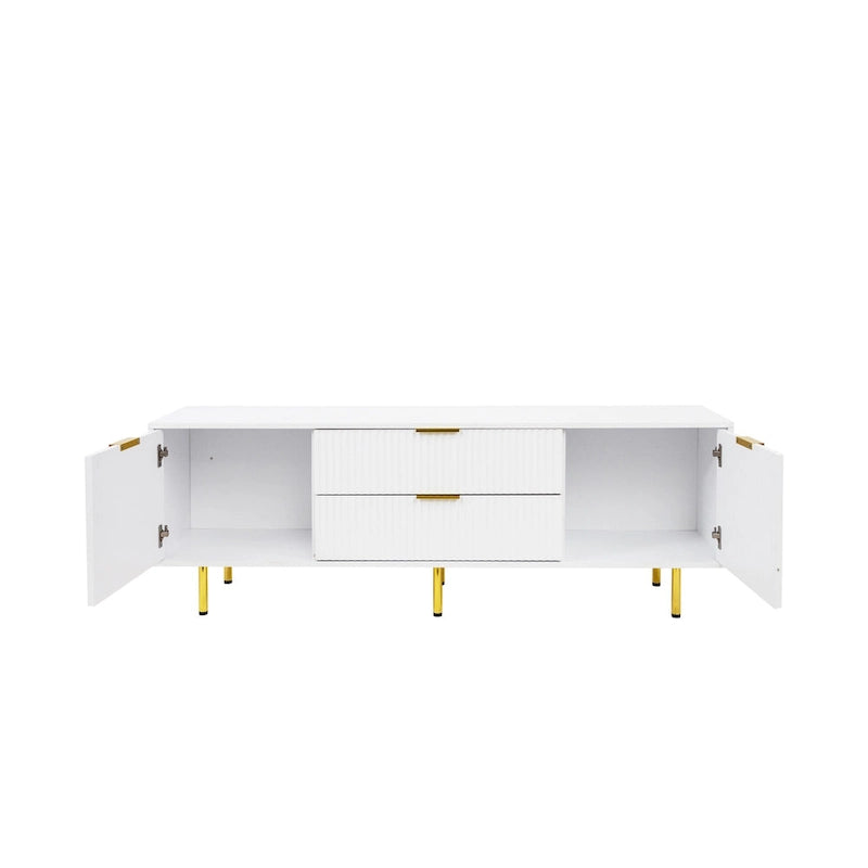 Modern Warm White TV Stand with 2 Storage Cabinets and 2 Soft Close Drawers for Apartments and Living Rooms