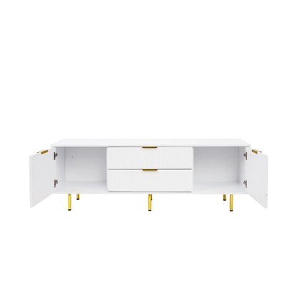 Modern Warm White TV Stand with 2 Storage Cabinets and 2 Soft Close Drawers for Apartments and Living Rooms