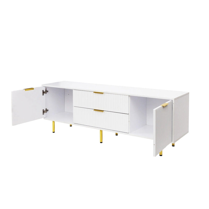 Modern Warm White TV Stand with 2 Storage Cabinets and 2 Soft Close Drawers for Apartments and Living Rooms