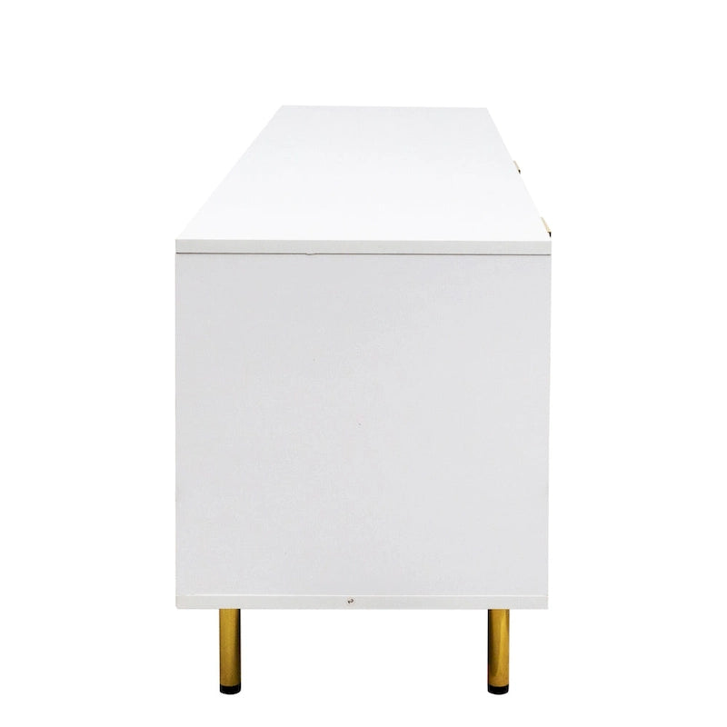 Modern Warm White TV Stand with 2 Storage Cabinets and 2 Soft Close Drawers for Apartments and Living Rooms