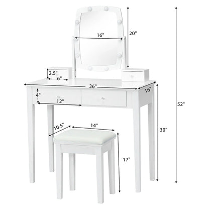 Gymax Vanity Table Set with Lighted Mirror Adjustable 10 Bulbs Dresser - See Details