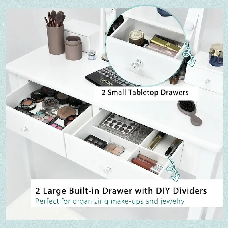 Gymax Vanity Table Set with Lighted Mirror Adjustable 10 Bulbs Dresser - See Details