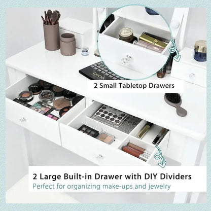 Gymax Vanity Table Set with Lighted Mirror Adjustable 10 Bulbs Dresser - See Details