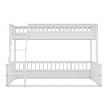Twin XL over Queen Bunk Bed with Ladder and Guardrails, White