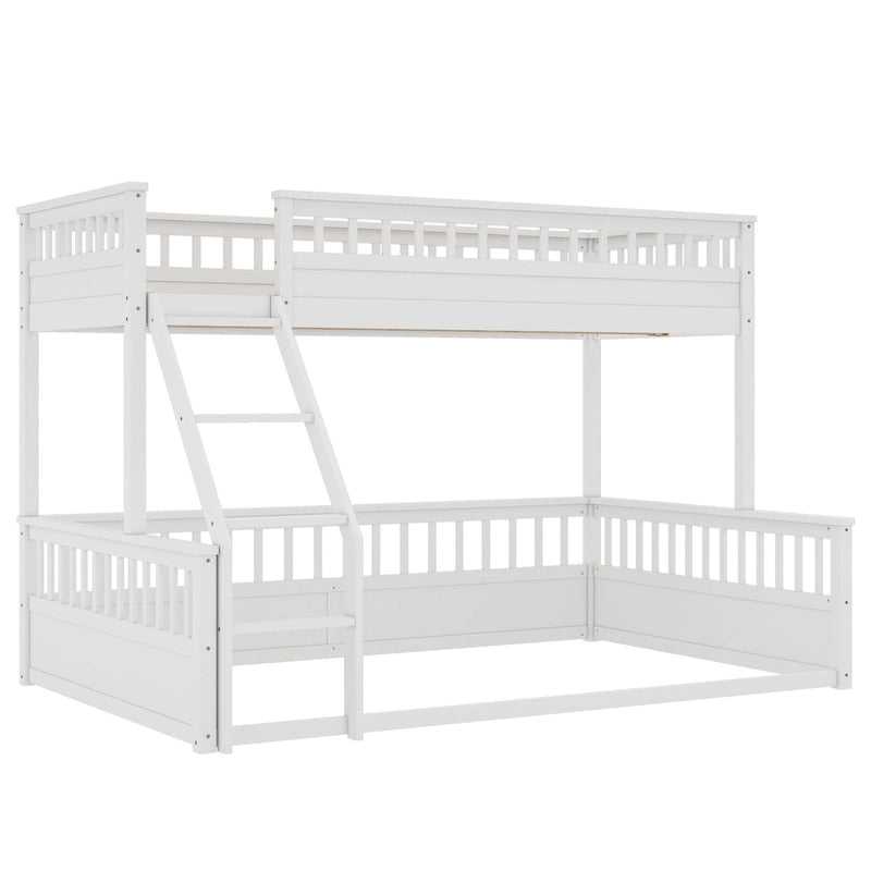 Twin XL over Queen Bunk Bed with Ladder and Guardrails, White