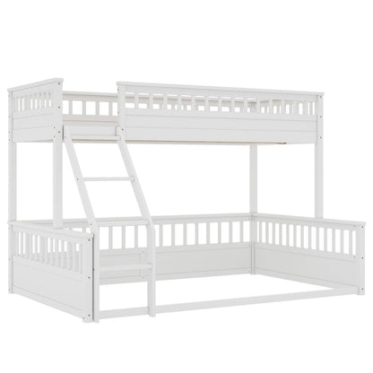 Twin XL over Queen Bunk Bed with Ladder and Guardrails, White