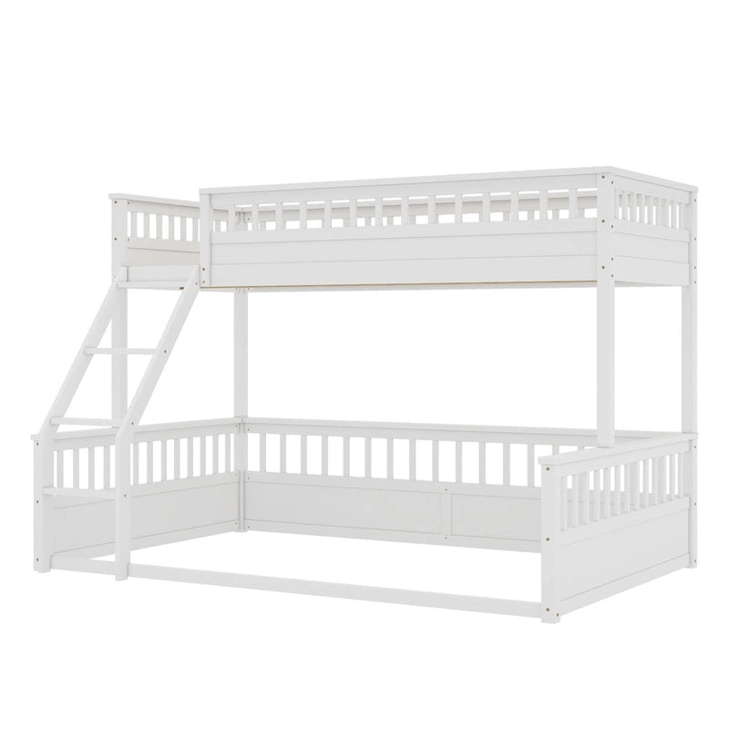 Twin XL over Queen Bunk Bed with Ladder and Guardrails, White