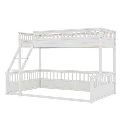 Twin XL over Queen Bunk Bed with Ladder and Guardrails, White