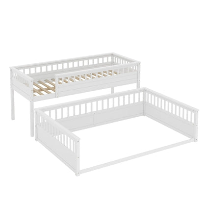 Twin XL over Queen Bunk Bed with Ladder and Guardrails, White