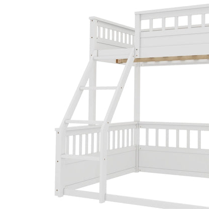 Twin XL over Queen Bunk Bed with Ladder and Guardrails, White