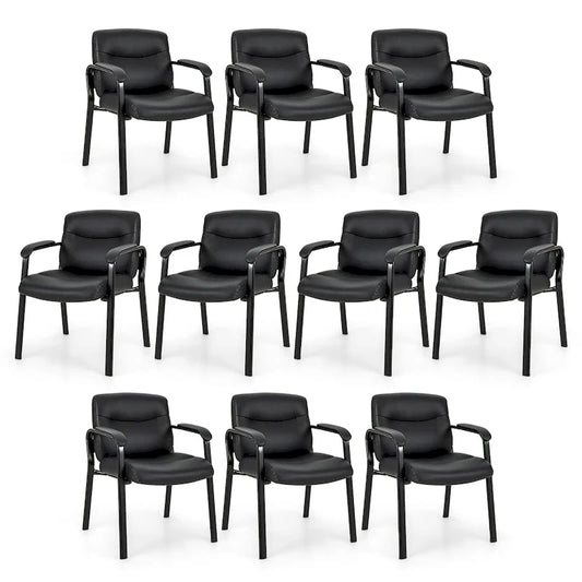 Gymax Set of 10 Waiting Room Chair No Wheels w/ Padded Armrests Guest