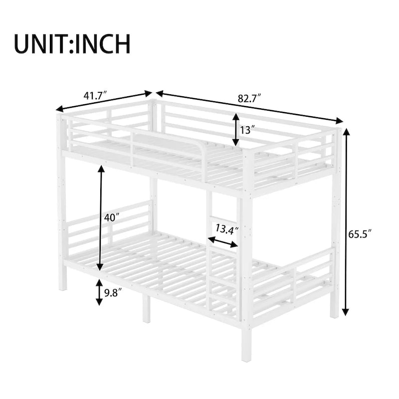 Metal Twin XL over Twin XL Bunk Bed for Teens and Adults,Space-Saving/Noise Reduced/No Box Spring Needed,White