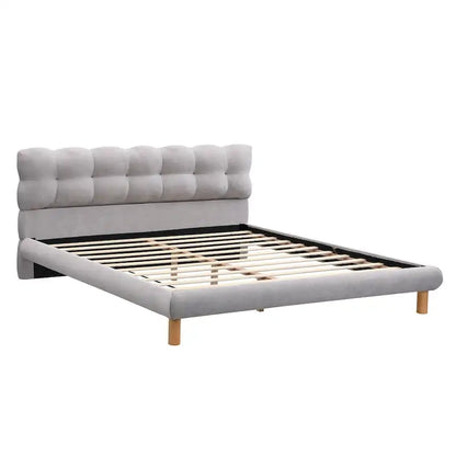 King Size Upholstered Platform with Cookie-Shaped Headboard 12 Slat Support