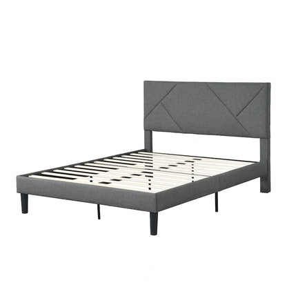 Queen Size Upholstered Platform Bed with Wood Slat Support for Bedroom