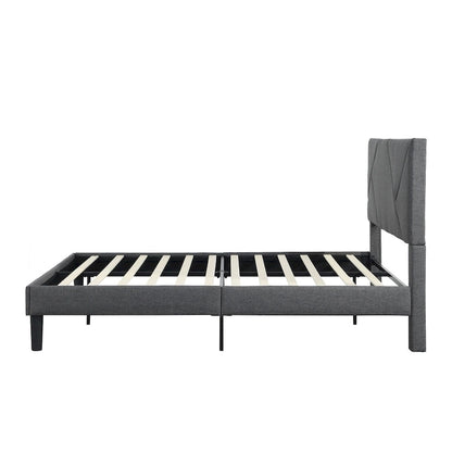 Queen Size Upholstered Platform Bed with Wood Slat Support for Bedroom
