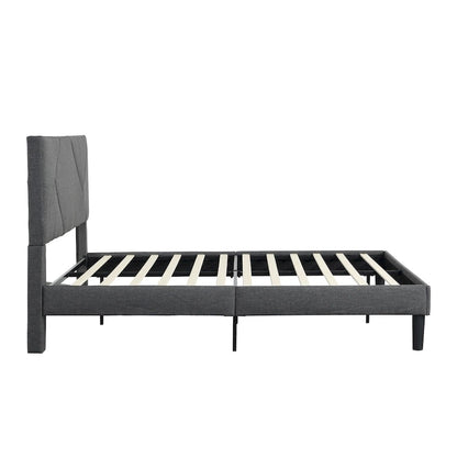 Queen Size Upholstered Platform Bed with Wood Slat Support for Bedroom