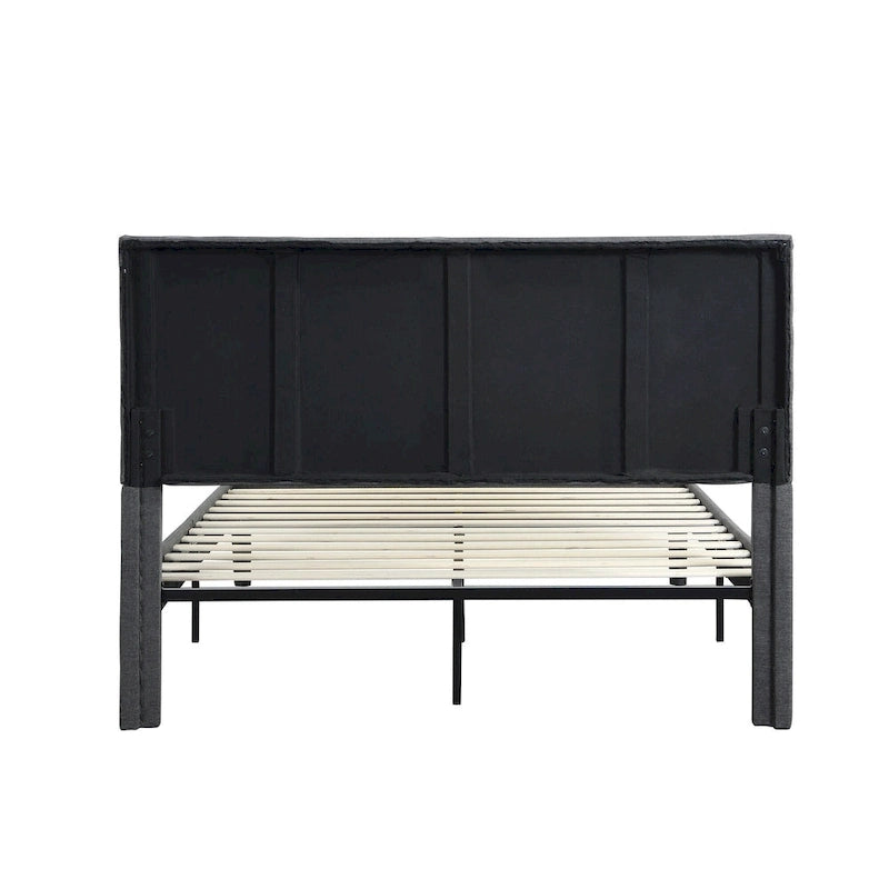 Queen Size Upholstered Platform Bed with Wood Slat Support for Bedroom