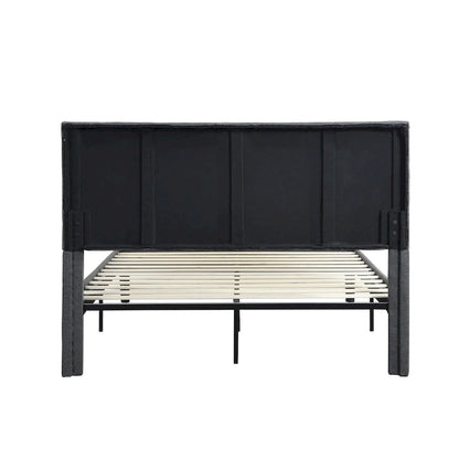 Queen Size Upholstered Platform Bed with Wood Slat Support for Bedroom