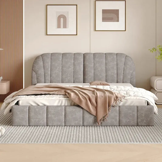 Modern Queen Size Upholstered Bed with Thick Fabric