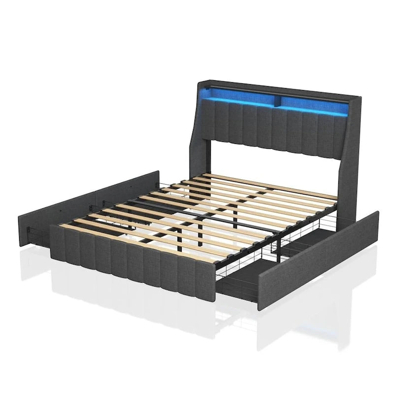 Platform Bed with LED and Storage Drawers