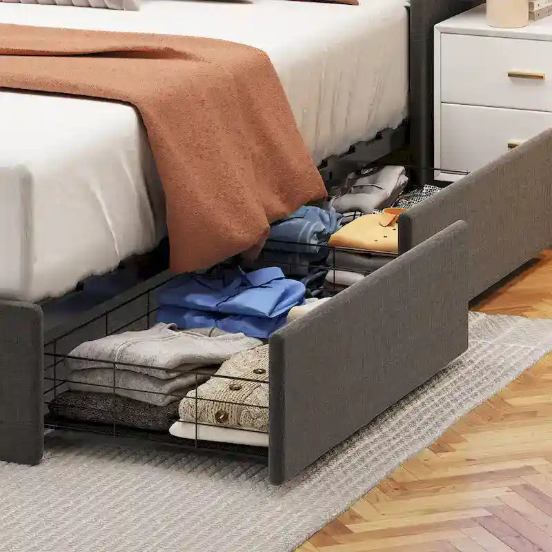Platform Bed with LED and Storage Drawers