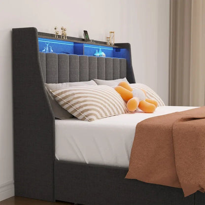 Platform Bed with LED and Storage Drawers