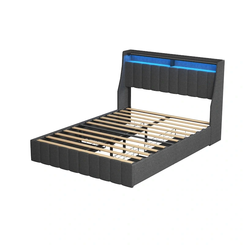 Platform Bed with LED and Storage Drawers