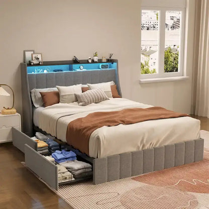 Platform Bed with LED and Storage Drawers