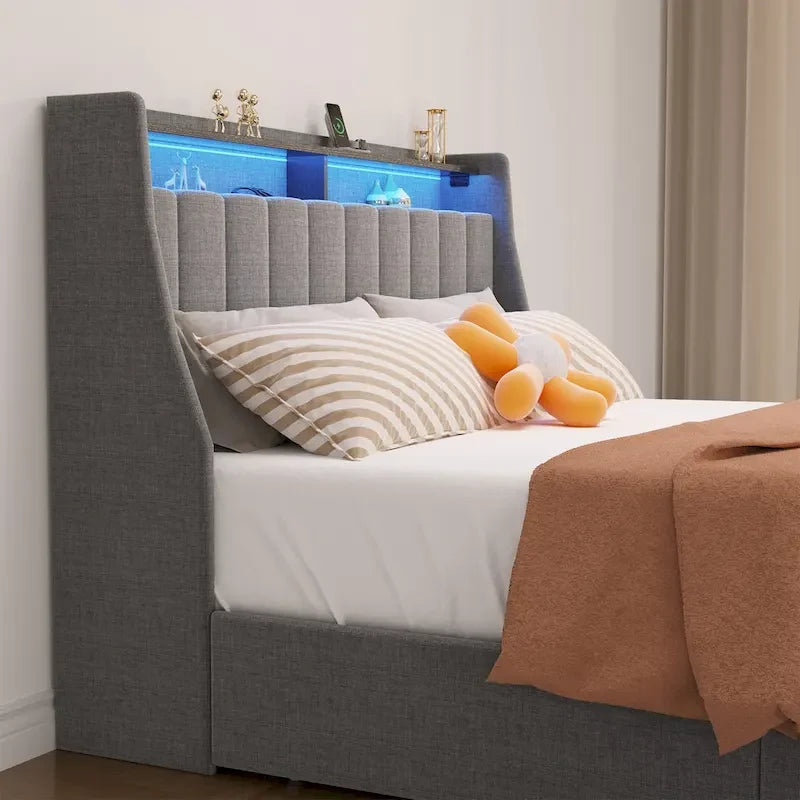 Platform Bed with LED and Storage Drawers