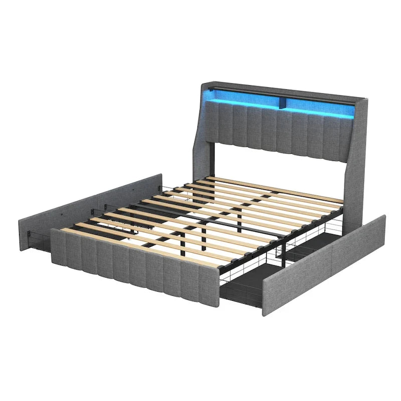 Platform Bed with LED and Storage Drawers
