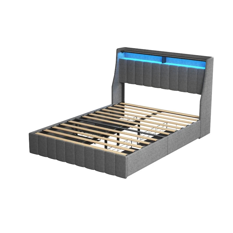 Platform Bed with LED and Storage Drawers