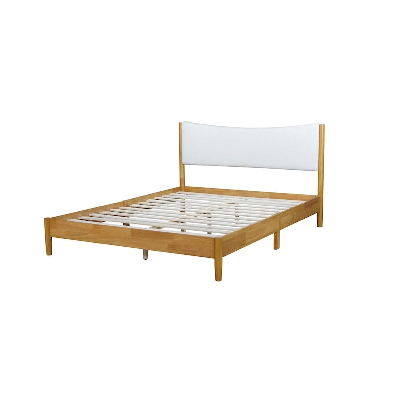 Natural Queen Size Rubber Wooden with Platform Bed Teddy Velvet Cushion Upholstered Headboard