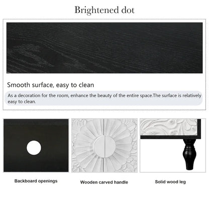 63 Accent TV Stand with Carved Doors & Wood Legs for Living Room