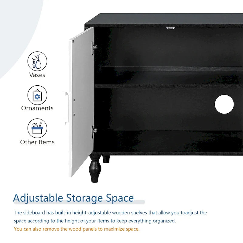 63 Accent TV Stand with Carved Doors & Wood Legs for Living Room