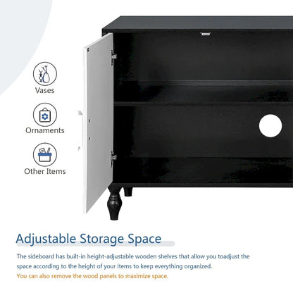 63 Accent TV Stand with Carved Doors & Wood Legs for Living Room