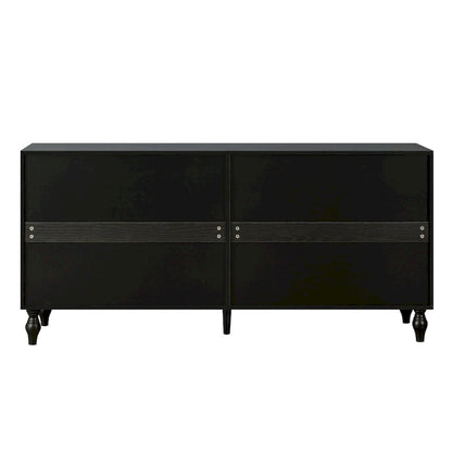 63 Accent TV Stand with Carved Doors & Wood Legs for Living Room