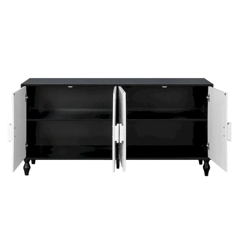 63 Accent TV Stand with Carved Doors & Wood Legs for Living Room