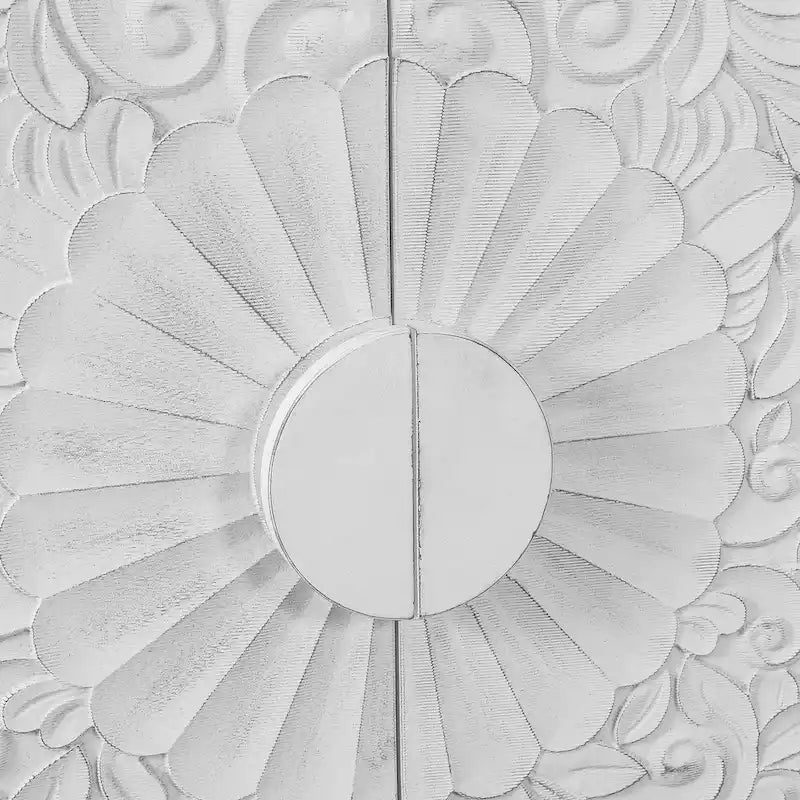 63 Accent TV Stand with Carved Doors & Wood Legs for Living Room