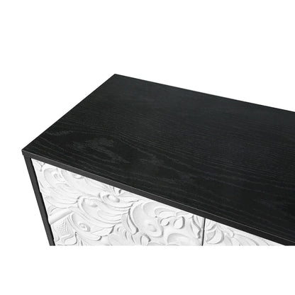 63 Accent TV Stand with Carved Doors & Wood Legs for Living Room