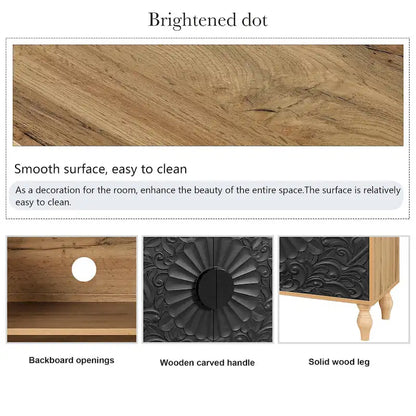 63 Accent TV Stand with Carved Doors & Wood Legs for Living Room