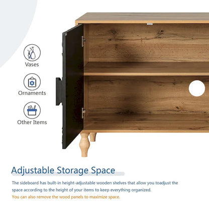 63 Accent TV Stand with Carved Doors & Wood Legs for Living Room