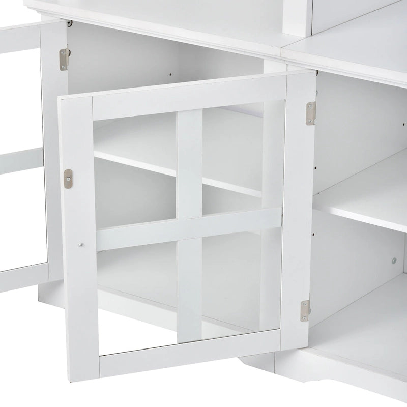 Entertainment Wall Unit with Bridge, Tempered Glass Doors for TVs Up to 70