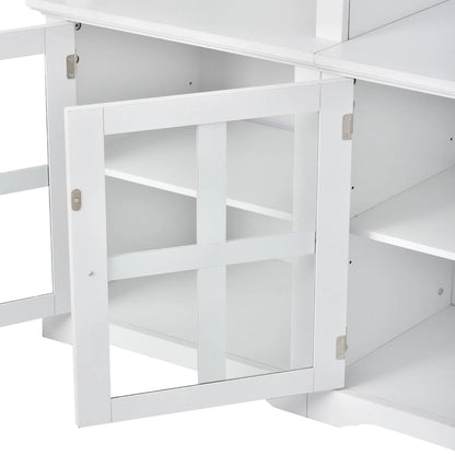 Entertainment Wall Unit with Bridge, Tempered Glass Doors for TVs Up to 70