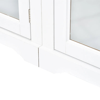 Entertainment Wall Unit with Bridge, Tempered Glass Doors for TVs Up to 70