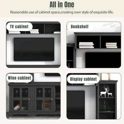 Entertainment Wall Unit with Bridge, Tempered Glass Doors for TVs Up to 70