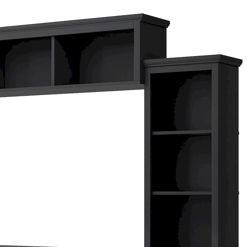 Entertainment Wall Unit with Bridge, Tempered Glass Doors for TVs Up to 70