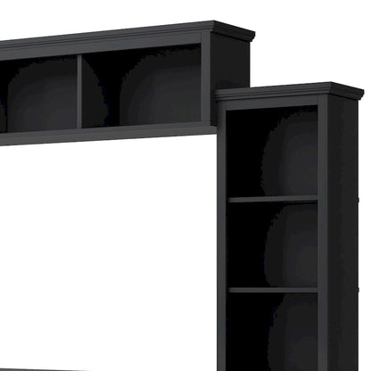 Entertainment Wall Unit with Bridge, Tempered Glass Doors for TVs Up to 70